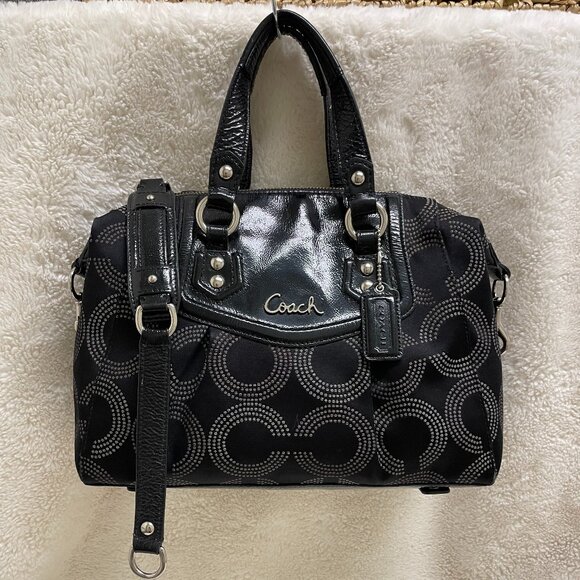 Coach Handbags - Coach Ashley Dotted, Signature, Black Leather Shoulder Bag Med SZ M1294-F20027